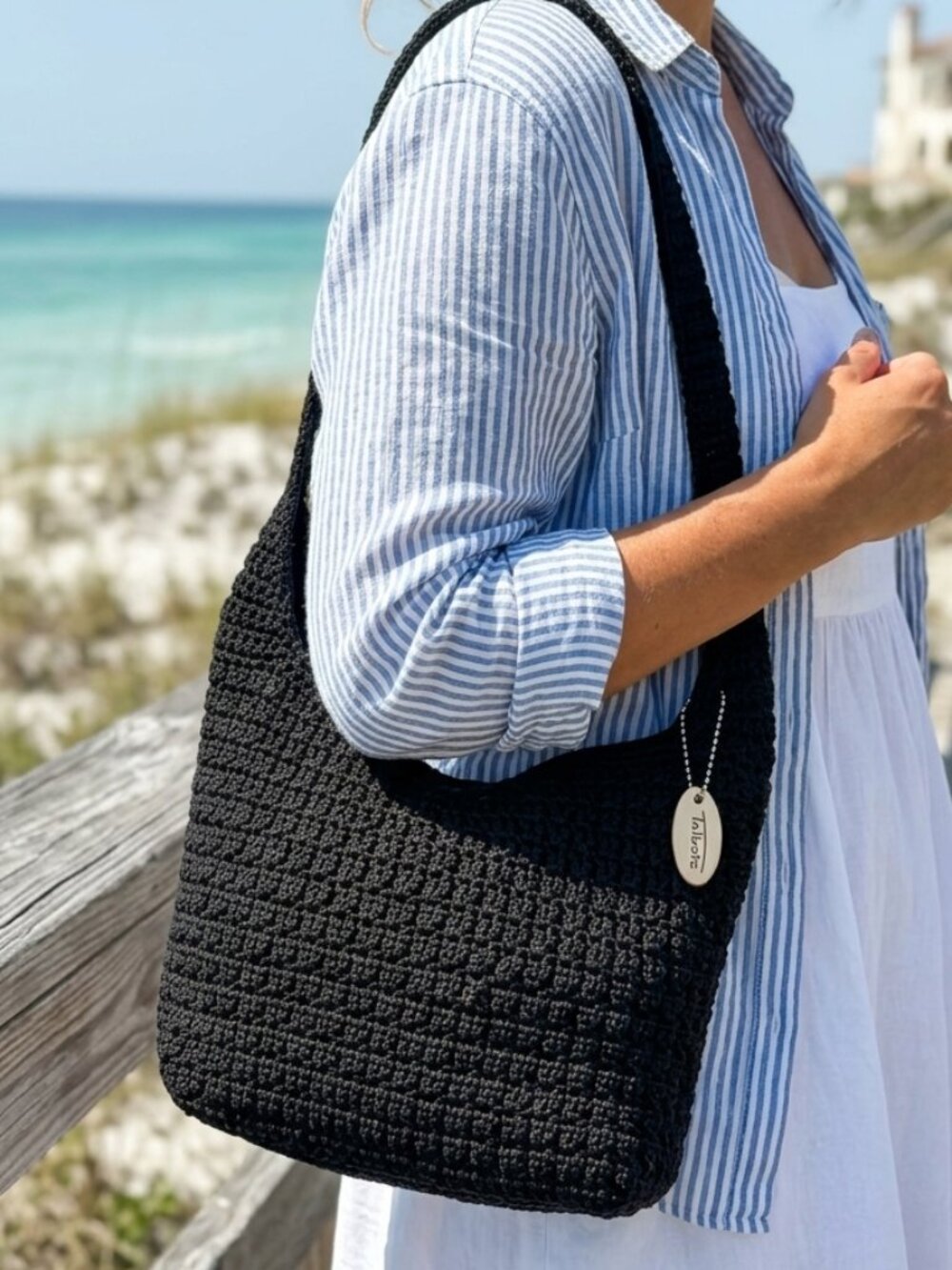 Talbots The Sak Style Black Crochet Knit Crossbody Bag 90s Y2K EUC